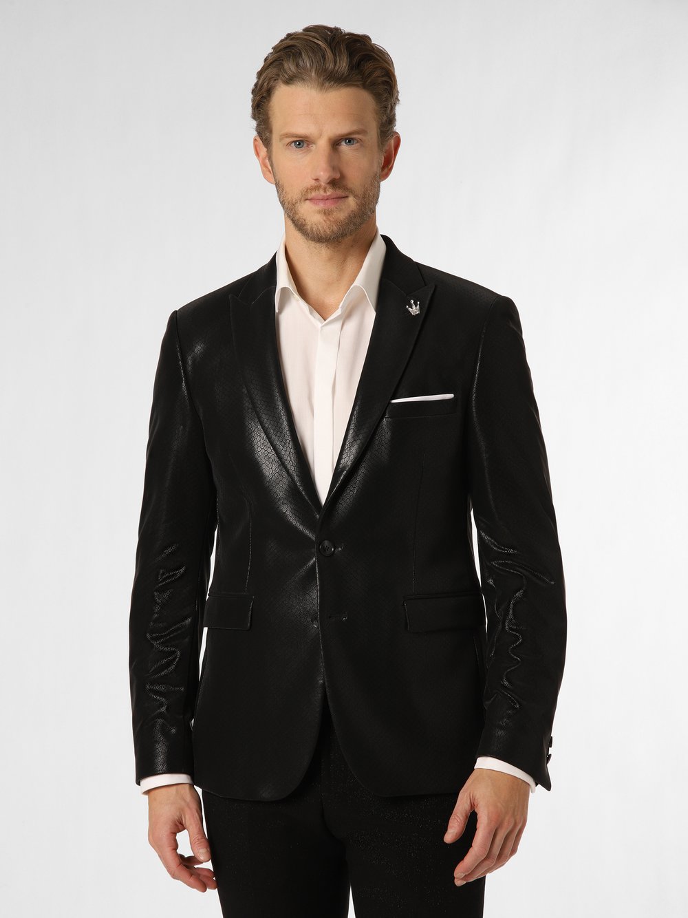 Finshley & Harding London Marynarka męska Mężczyźni Slim Fit Sztuczna skóra czarny wzorzysty, 46
