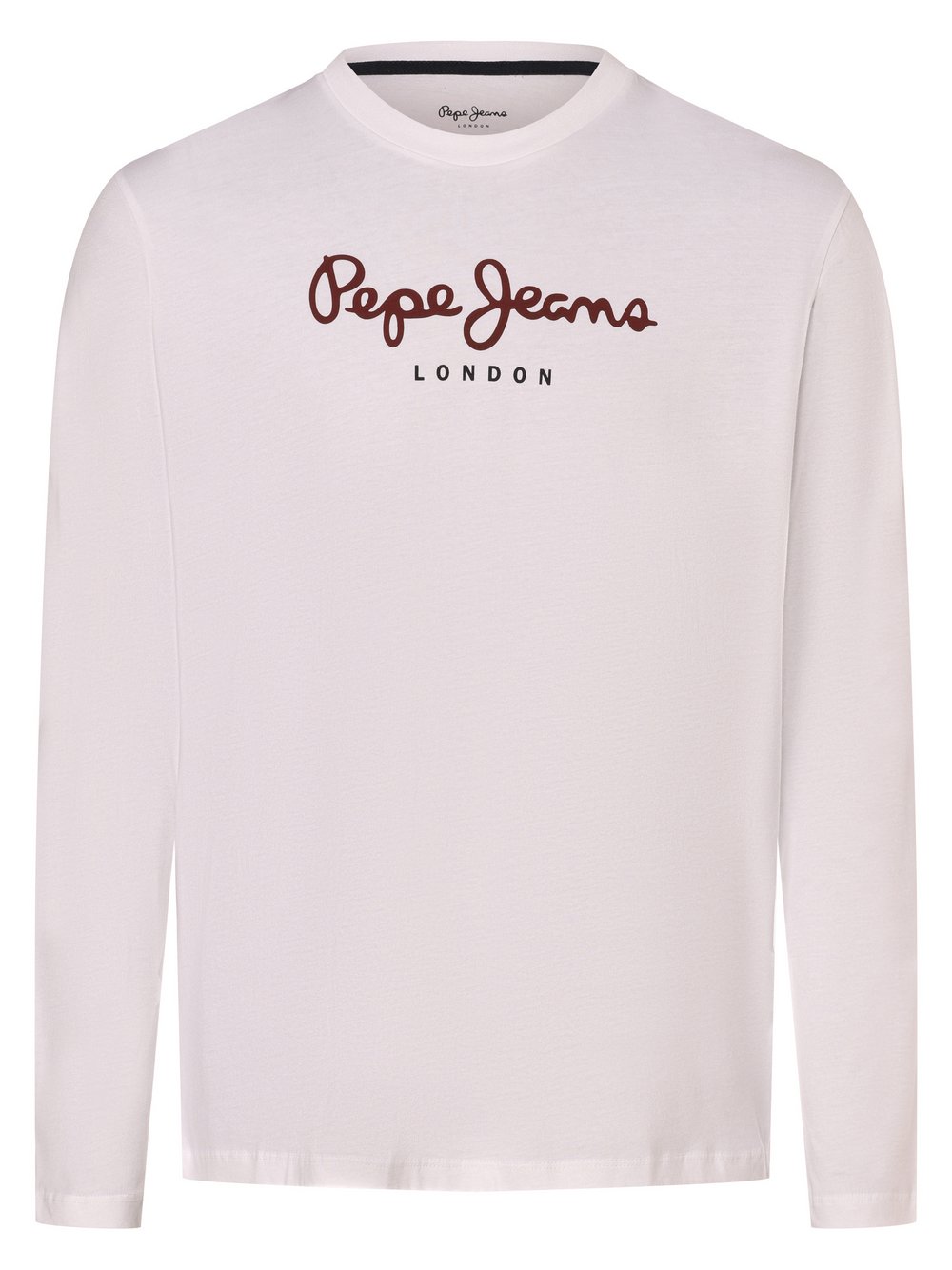 Pepe Jeans Męska koszulka z długim rękawem - Eggo Long Mężczyźni Bawełna biały nadruk, M
