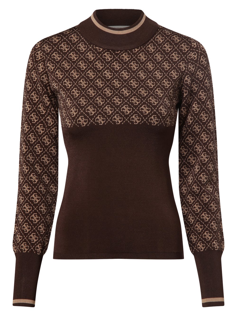 GUESS Sweter damski Kobiety wiskoza brązowy wzorzysty, S
