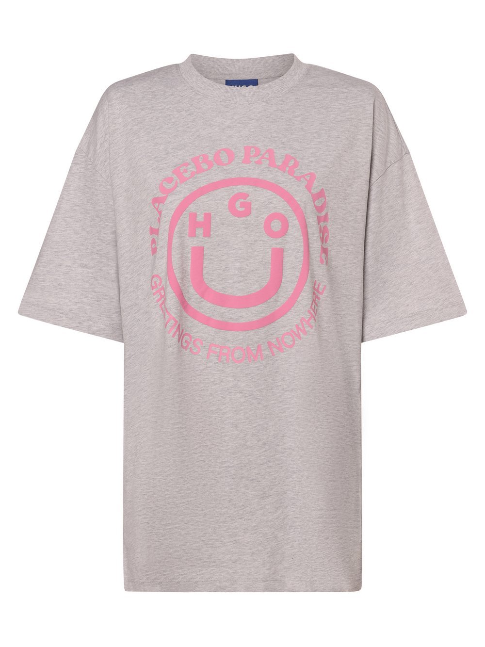 HUGO BLUE Koszulka damska - Oversized Tee_B_1 Kobiety Bawełna szary nadruk, S