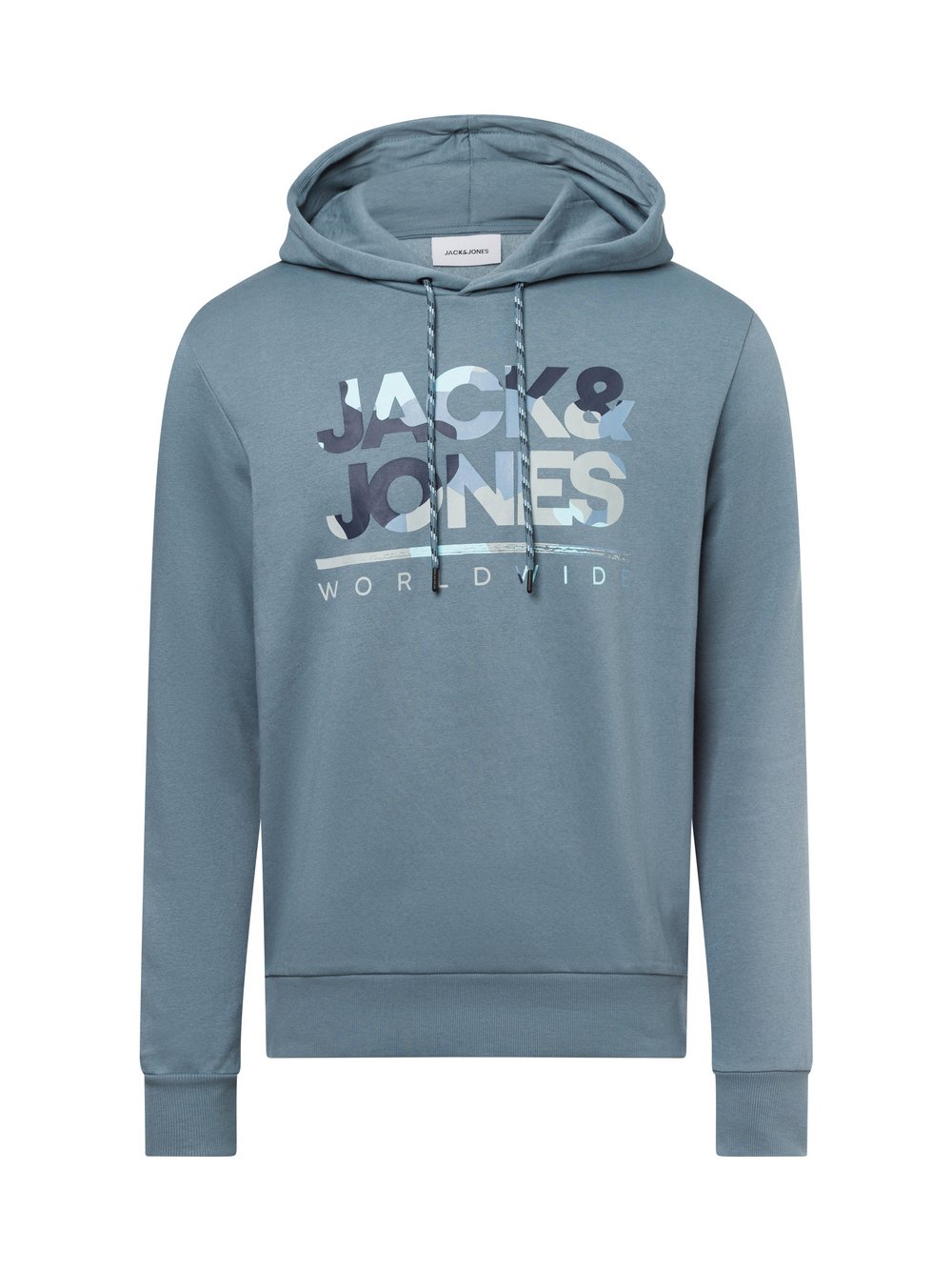 Jack & Jones Męski sweter z kapturem - JJLuke Mężczyźni Bawełna niebieski wzorzysty, S