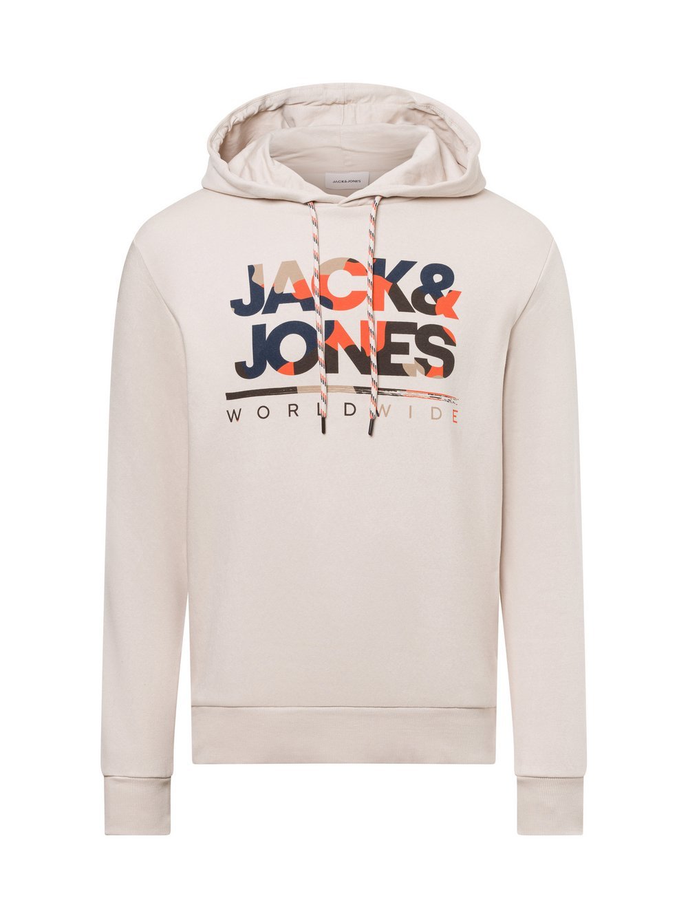 Jack & Jones Męski sweter z kapturem - JJLuke Mężczyźni Bawełna beżowy wzorzysty, S