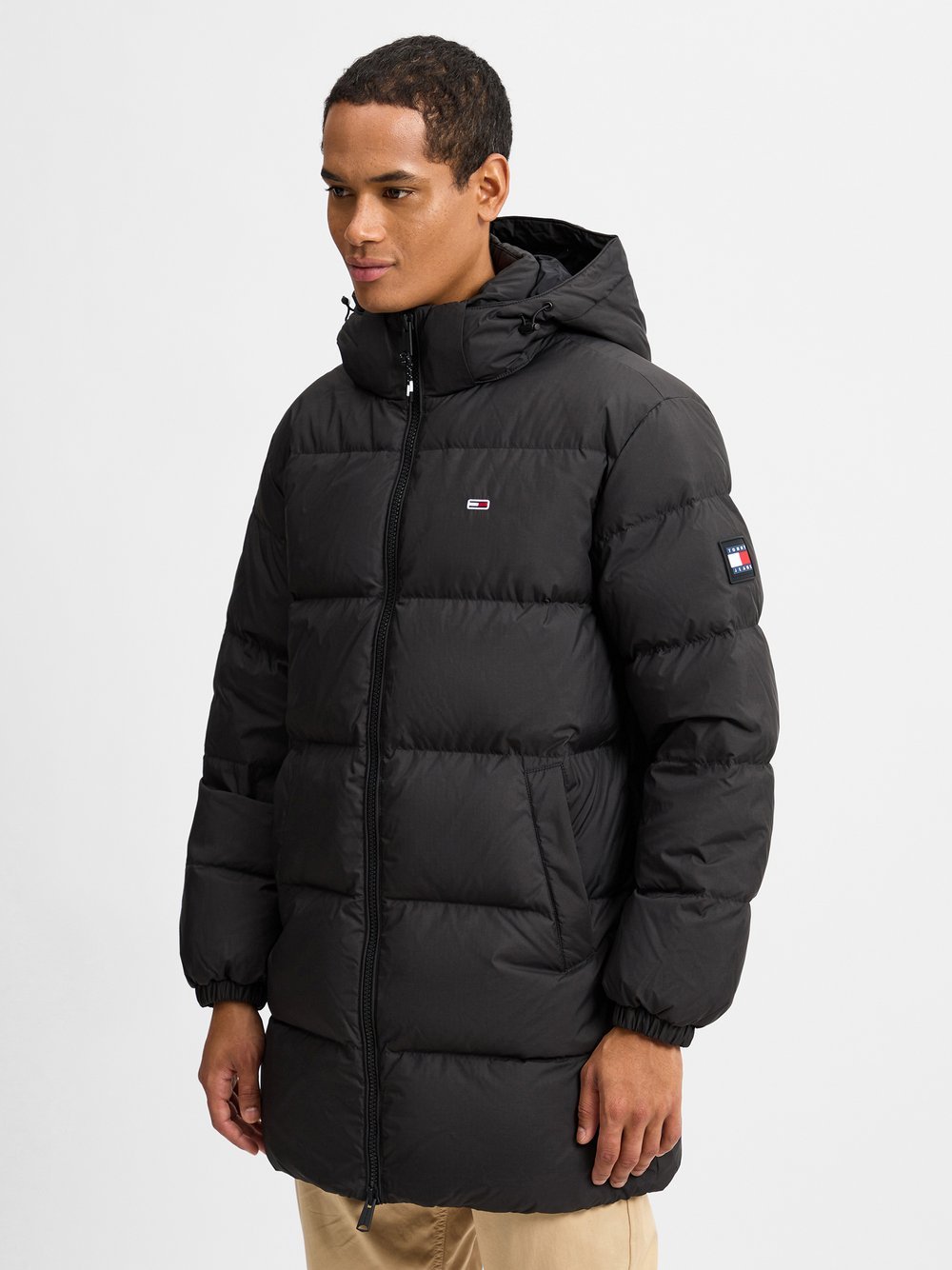 Tommy Jeans Pikowany płaszcz męski Mężczyźni czarny jednolity, S