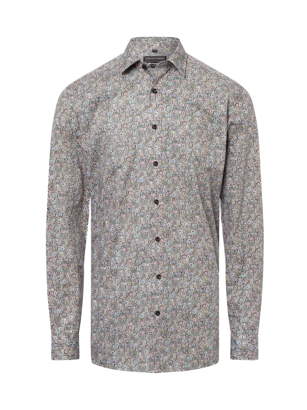 Finshley & Harding Męska koszula biznesowa Mężczyźni Modern Fit Bawełna niebieski wzorzysty, 40