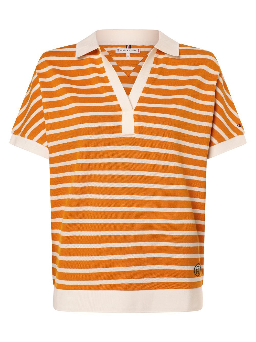 Tommy Hilfiger Damska koszulka polo Kobiety Lyocell beżowy|pomarańczowy w paski, S