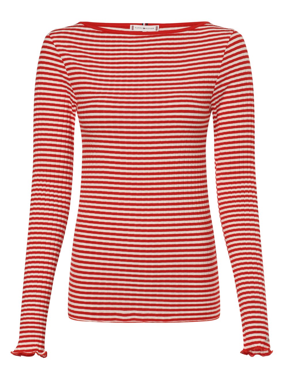Tommy Hilfiger Damska koszulka z długim rękawem Kobiety Bawełna czerwony|biały w paski, S