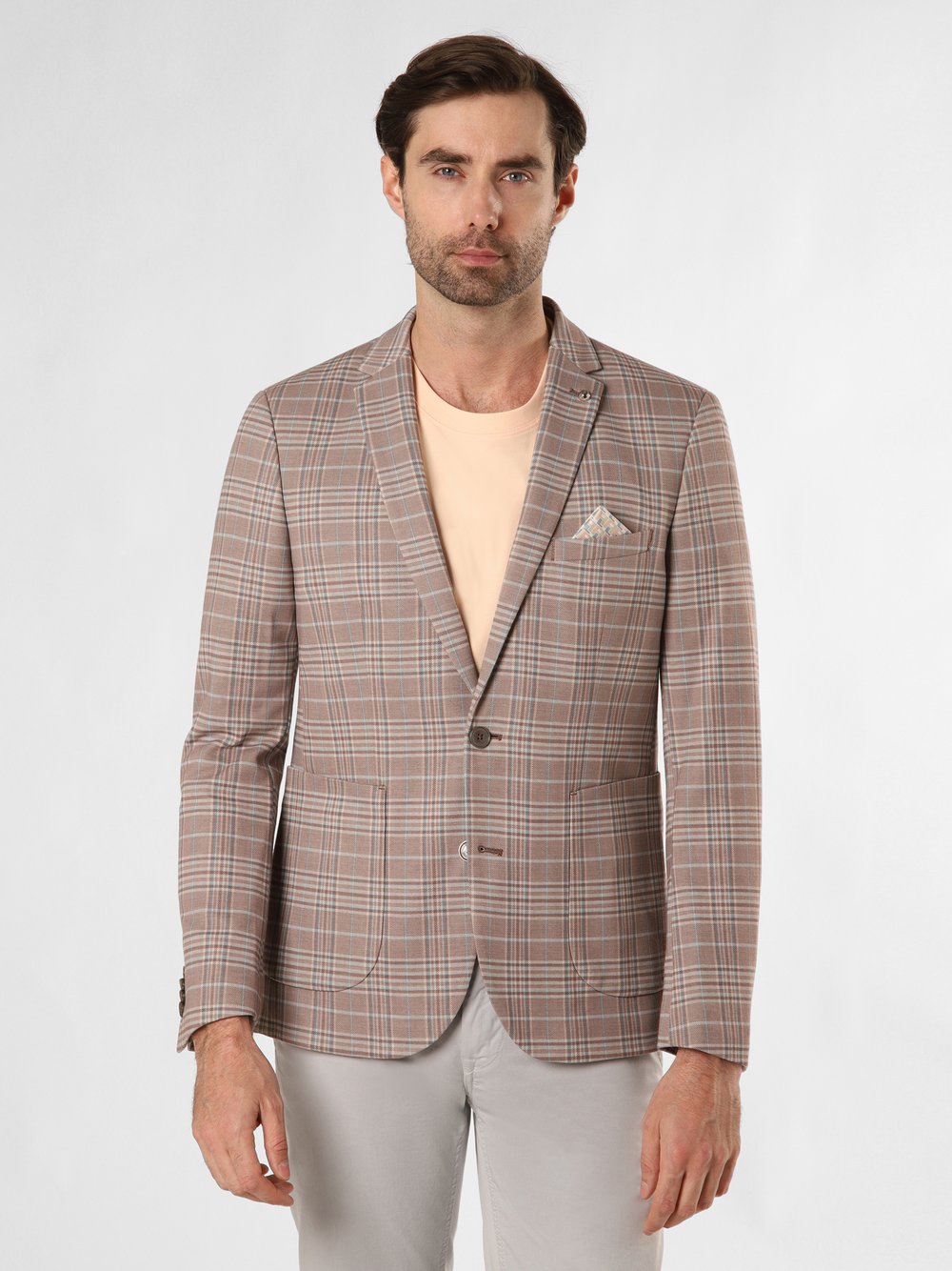 Finshley & Harding London Kurtka męska - Brixdon2 Mężczyźni Slim Fit beżowy|brązowy|niebieski w kratkę, 46