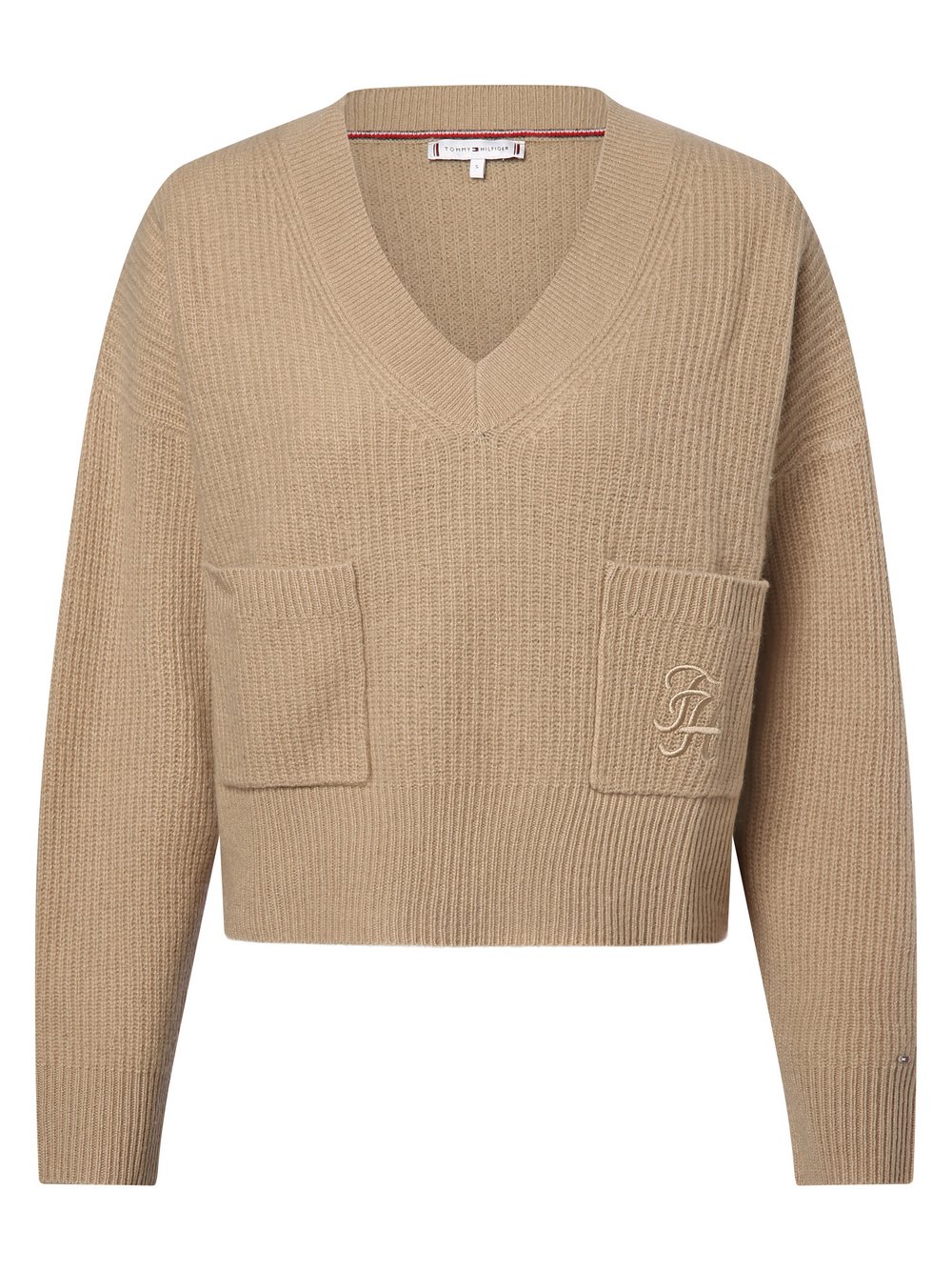 Tommy Hilfiger Sweter damski Kobiety Wełna beżowy jednolity, S