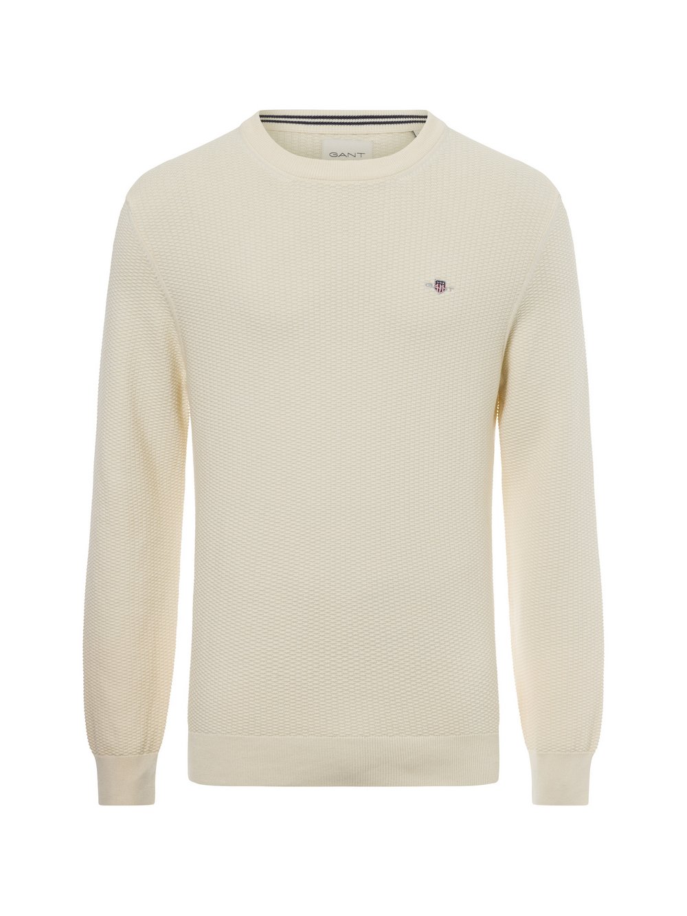 Gant Męski sweter Mężczyźni Bawełna beżowy jednolity, S