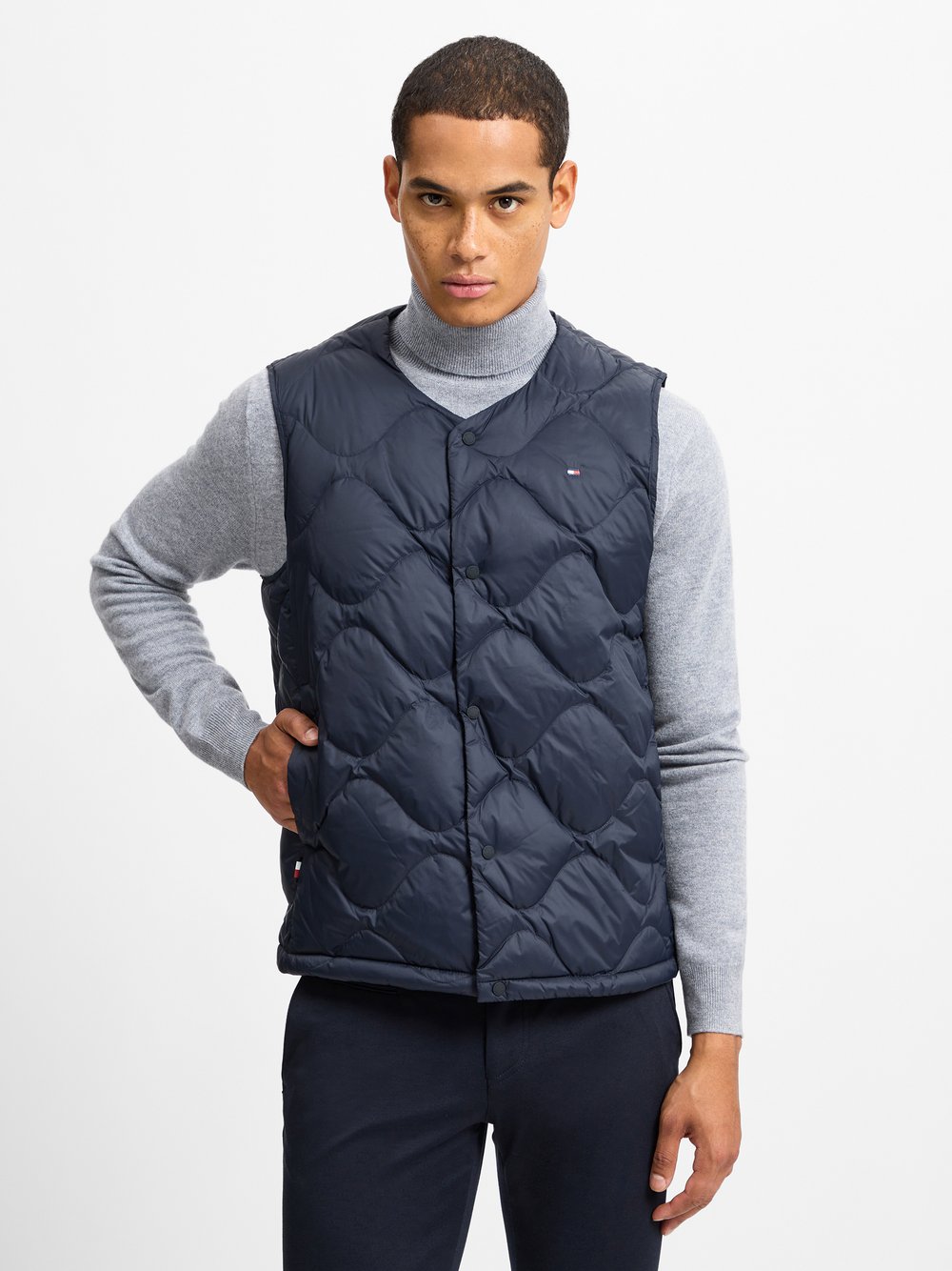 Tommy Hilfiger Pikowana kamizelka męska Mężczyźni niebieski jednolity, S
