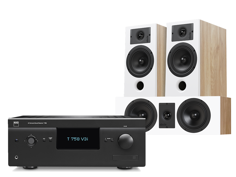 NAD T758 V3i (czarny) + Diva 3 (dąb) + Diva 7 (dąb)
