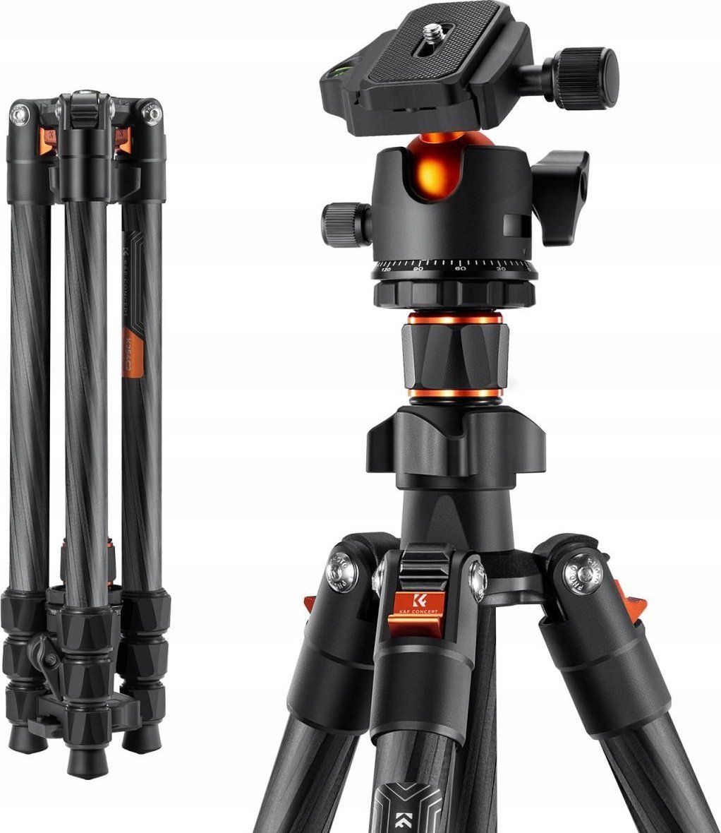 Statyw Kf Ultralekki Statyw K&f Włókna Węglowe Carbon 162cm 8kg Do Aparatu Kamery Telefonu / K254c2-bh-36 / Kf09.123