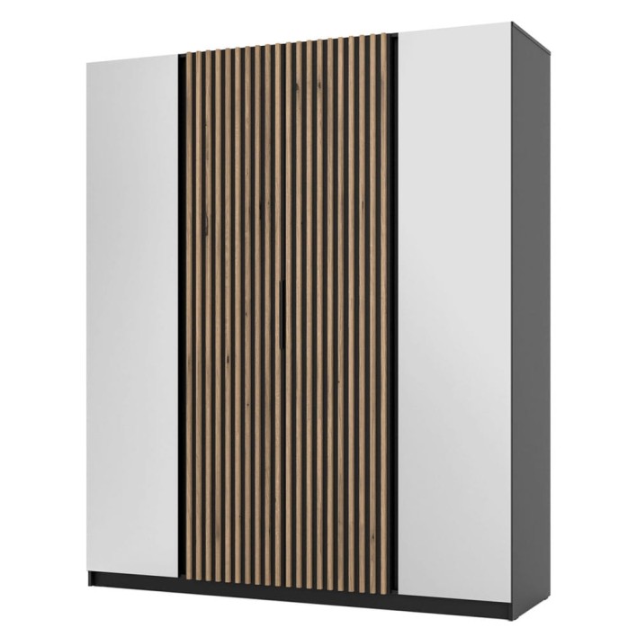 Szafa z lamelami i lustrem KAJA BL/BL-EV 2LUS2LAM Czarny, dąb evoke