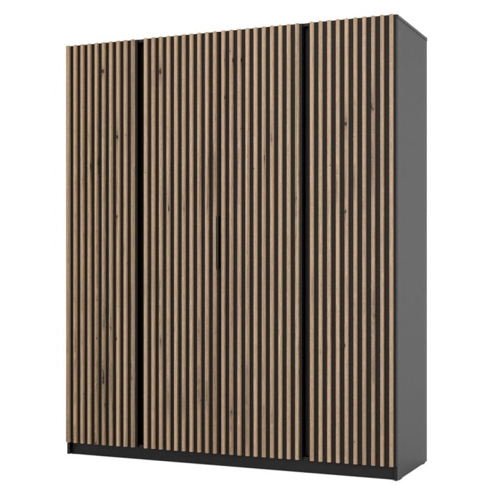 Szafa z lamelami KAJA BL/BL-EV 4LAM Czarny, dąb evoke