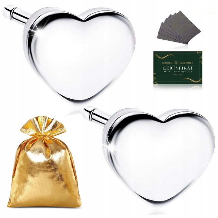 Klasyczne Damskie Srebrne Kolczyki Serca Serduszka Próba 925 Dla Dizewczyny