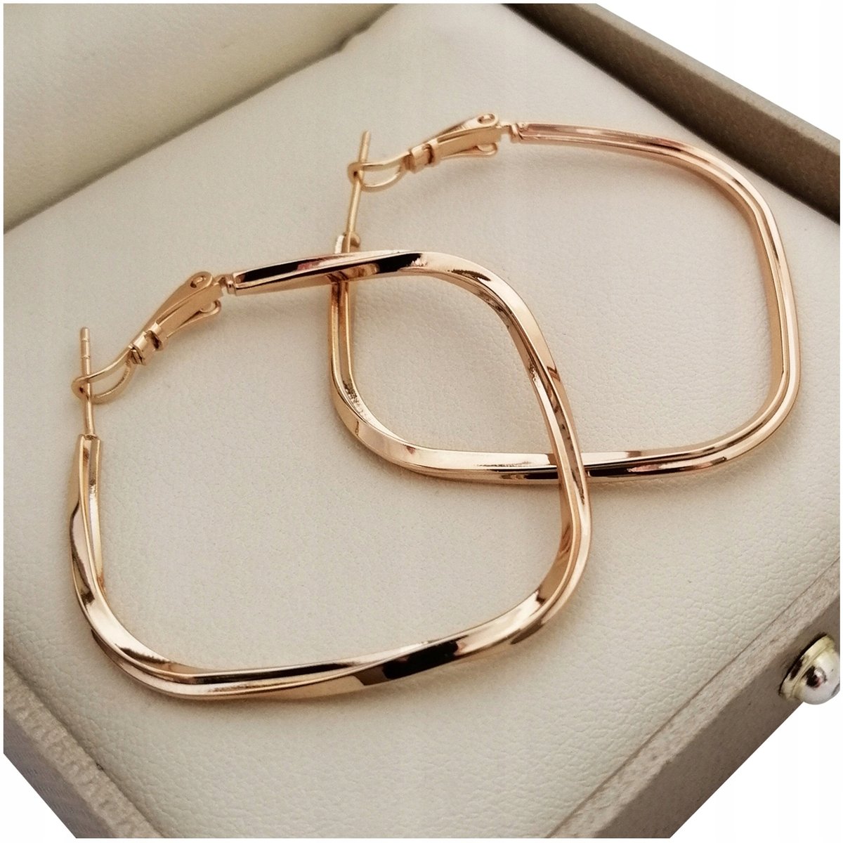 Złote Kolczyki Kwadraty 4Cm Stal Chirurgiczna 18K