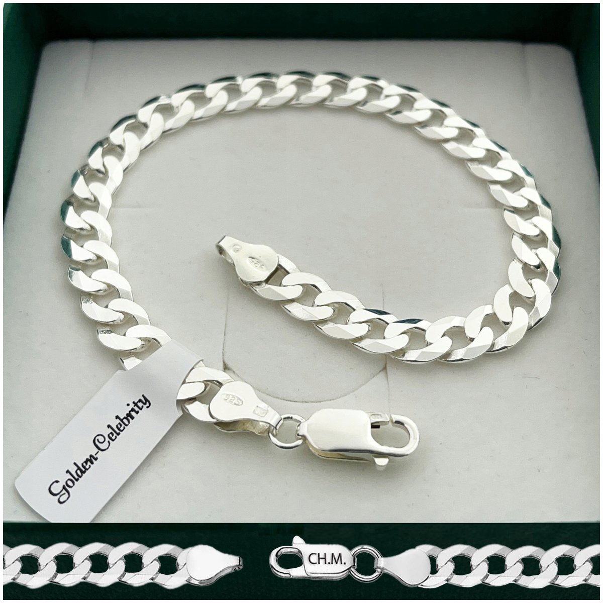 Srebrna Bransoleta Męska Diamentowana 20Cm/6Mm Pancerka Srebro 925 + Grawer