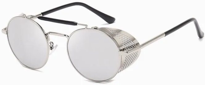 OKULARY PRZECIWSŁONECZNE UNISEX OKRĄGŁE METALOWE RETRO UV400 SREBRNY
