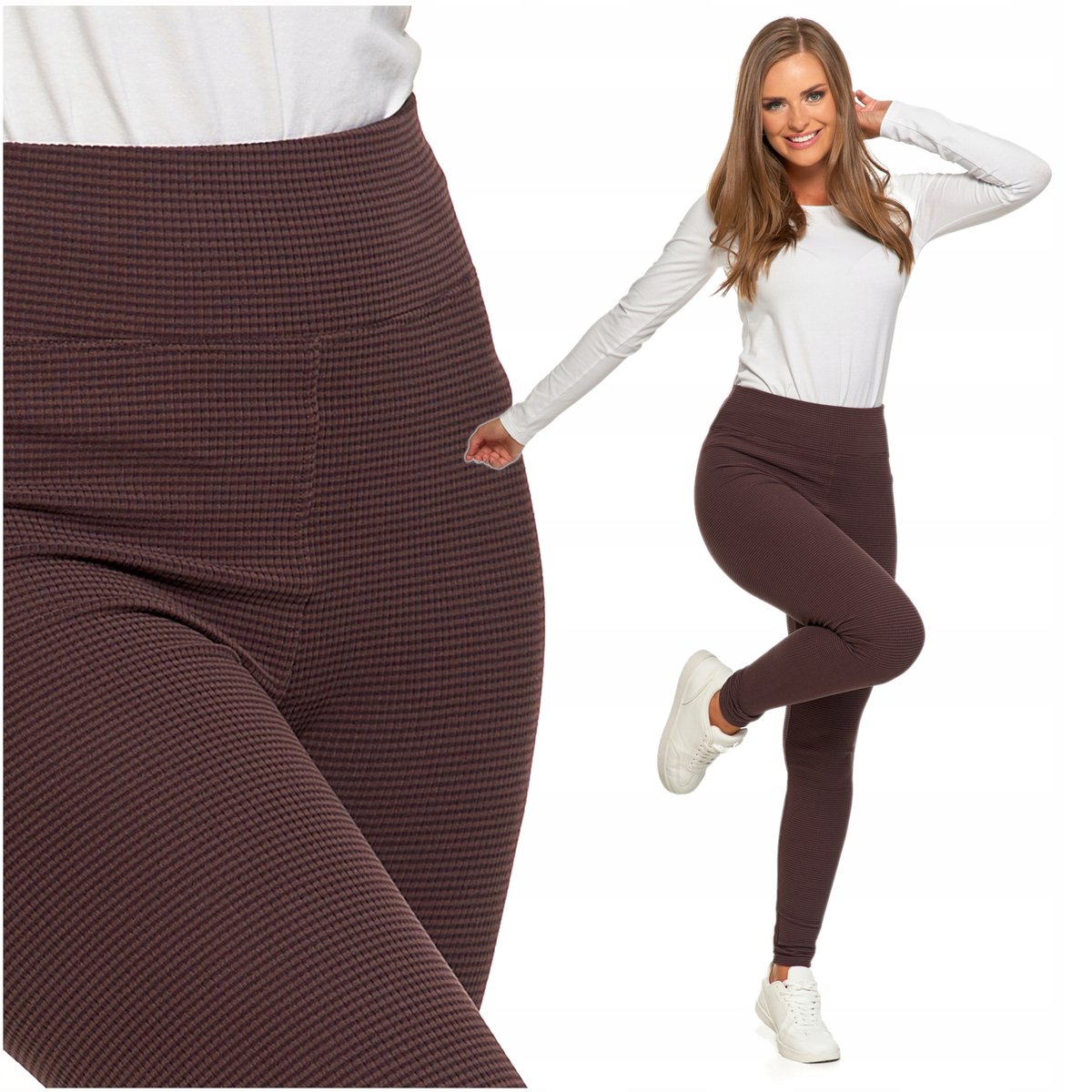 LEGGINSY DAMSKIE Prążkowane Ciepłe Wysoki Stan Grubsze Getry MORAJ L/XL