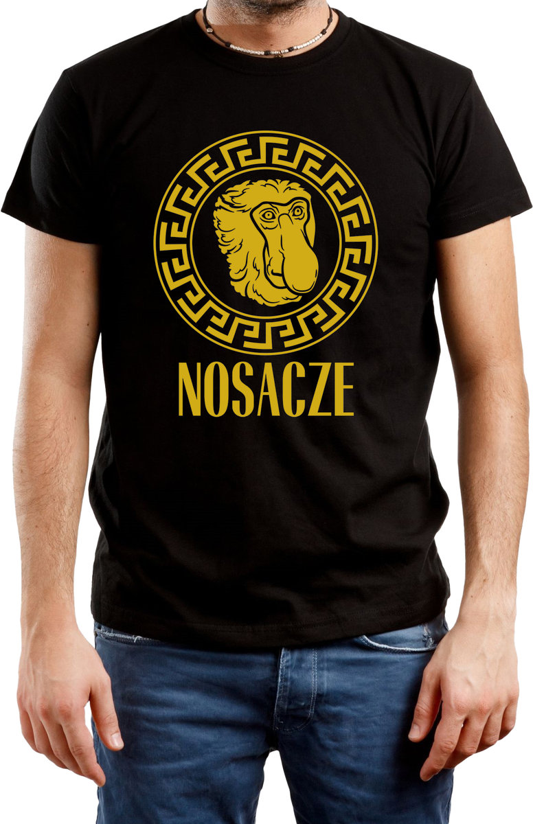 T-SHIRT MĘSKI PARODIA VERSACE NOSACZ ŚMIESZNA KOSZULKA CZARNA R-S A427