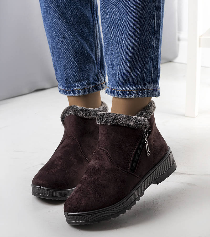 Brązowe ocieplane śniegowce z futerkiem Wren-36