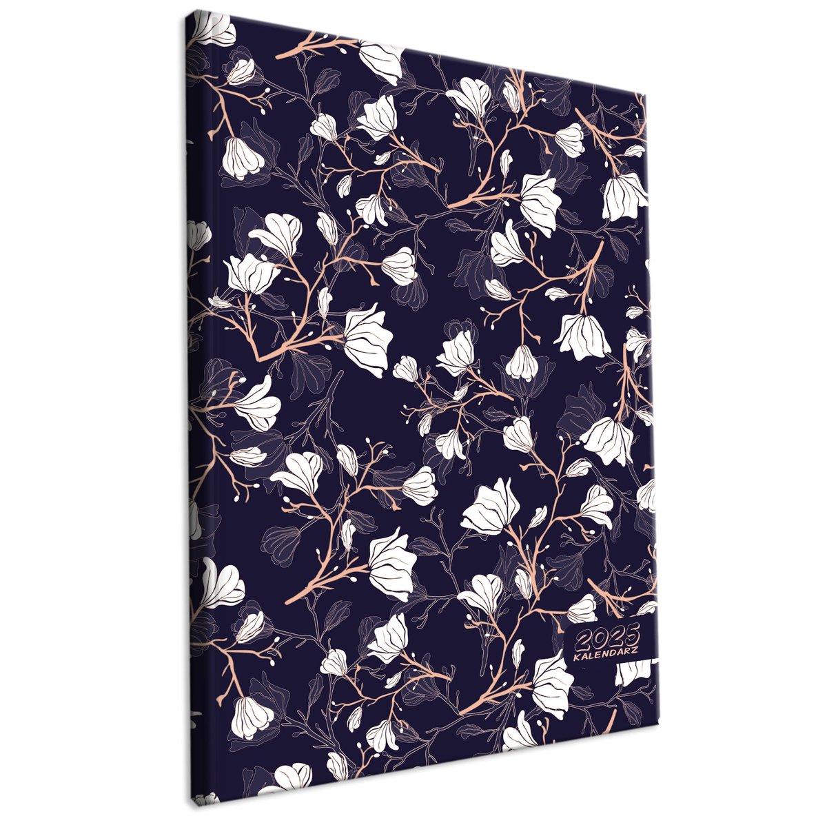 Kalendarz 2025 książkowy tygodniowy A4 ROZKŁADÓWKA soft touch MAGNOLIE DARK BLUE