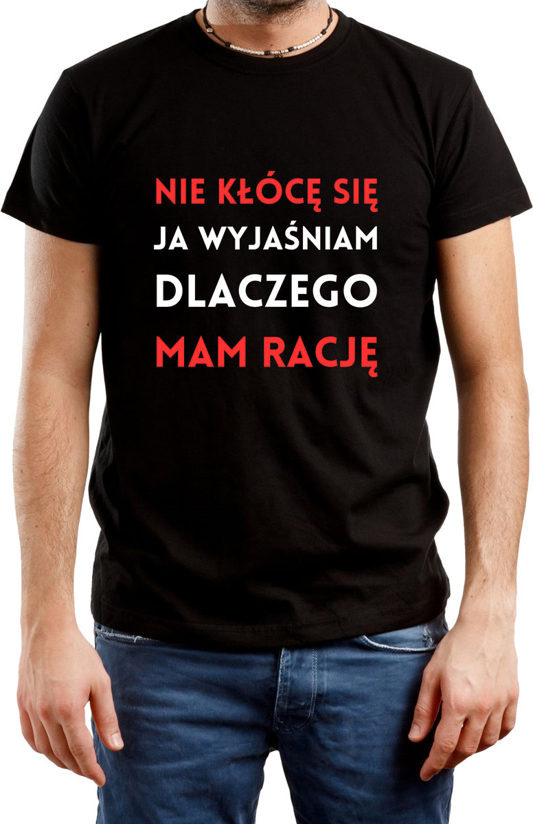 T-SHIRT MĘSKI PREZENT NIE KŁÓCĘ SIĘ ŚMIESZNA KOSZULKA CZARNA R-XL A507