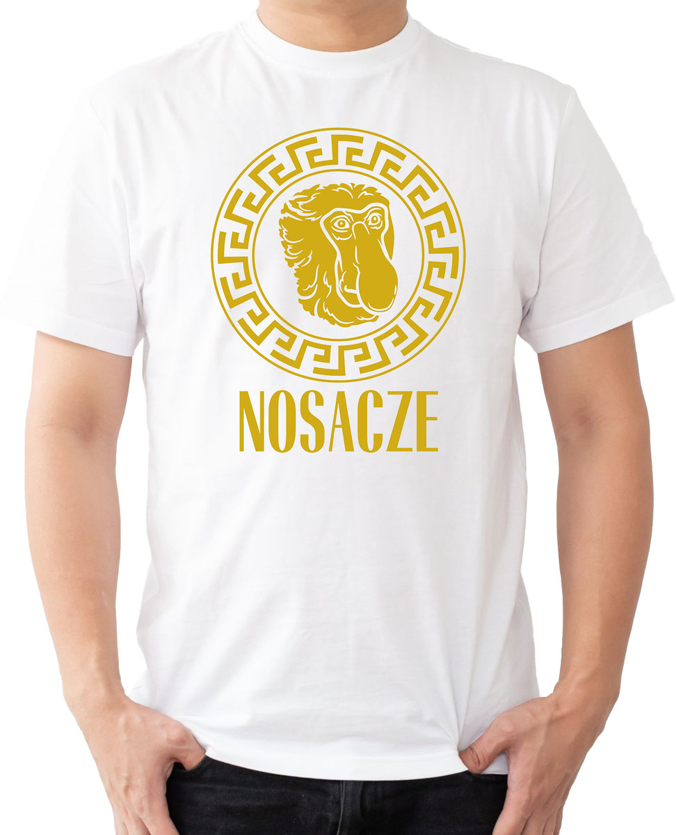 T-SHIRT MĘSKI VERSACE PARODIA NOSACZ ŚMIESZNA KOSZULKA BIAŁA R-L A427