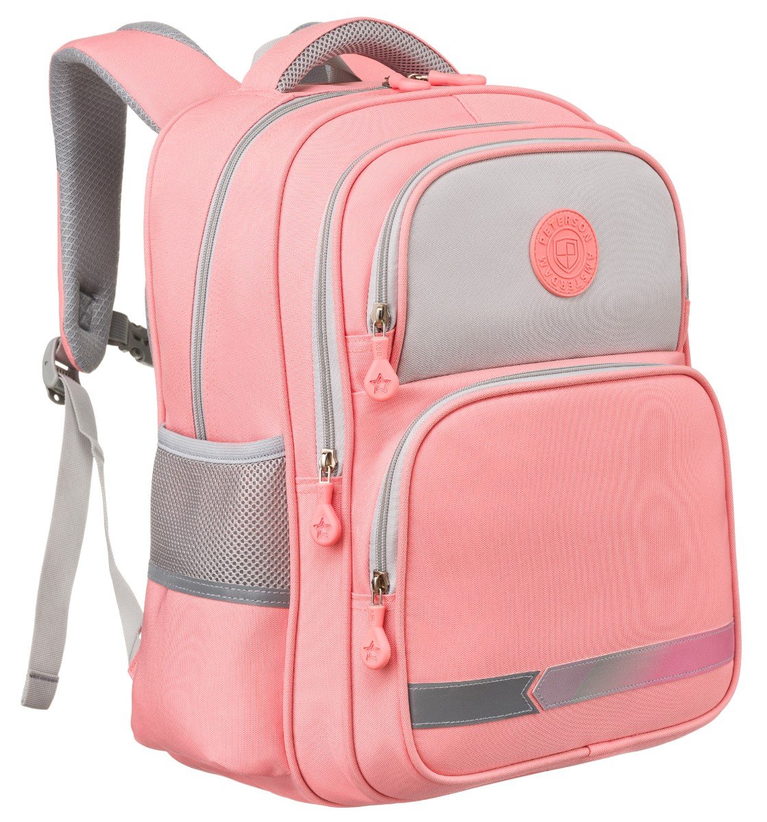 Plecak szkolny Peterson dla dziewczynki plecak dwukomorowy z kieszeniami na napoje, różowy