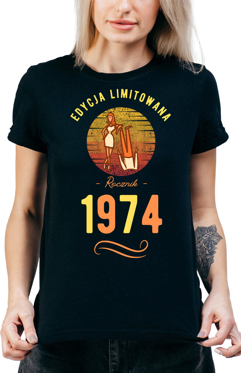 T-SHIRT DAMSKI Z NADRUKIEM PREZENT 50 URODZINY KOSZULKA CZARNA DAMSKA  A18