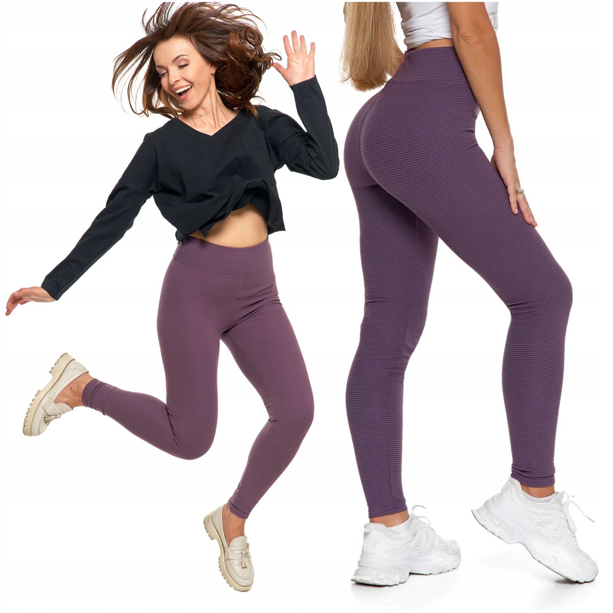 LEGGINSY DAMSKIE Waflowana Struktura Wysoki Stan Getry Kryjące MORAJ S/M