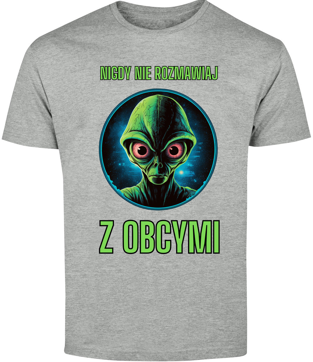T-SHIRT MĘSKI NA PREZENT OBCY UFO NASA ŚMIESZNA KOSZULKA SZARA R-L A382
