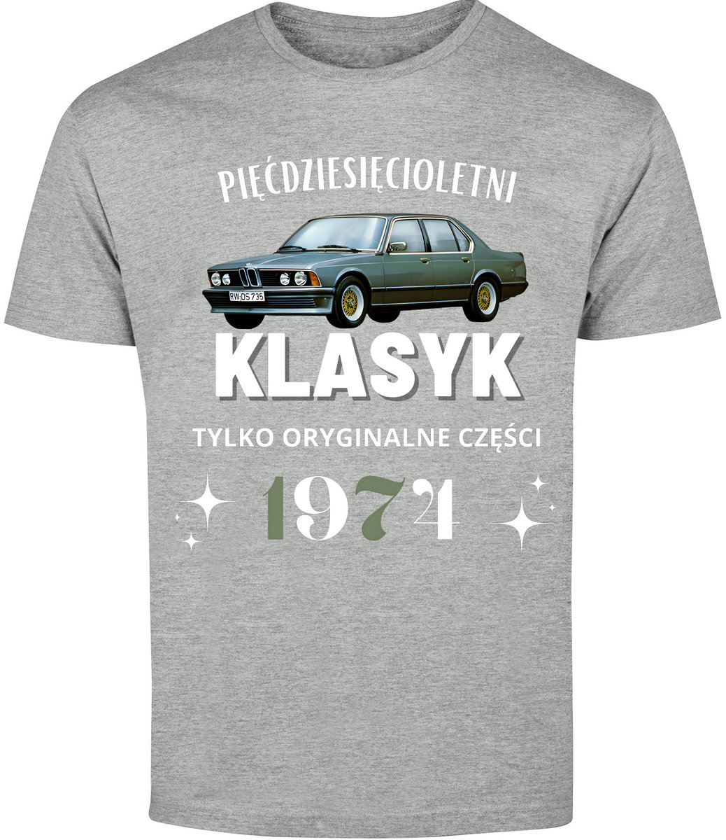 T-SHIRT MĘSKI BMW NA 50 URODZINY PREZENT KOSZULKA SZARA R-L A38