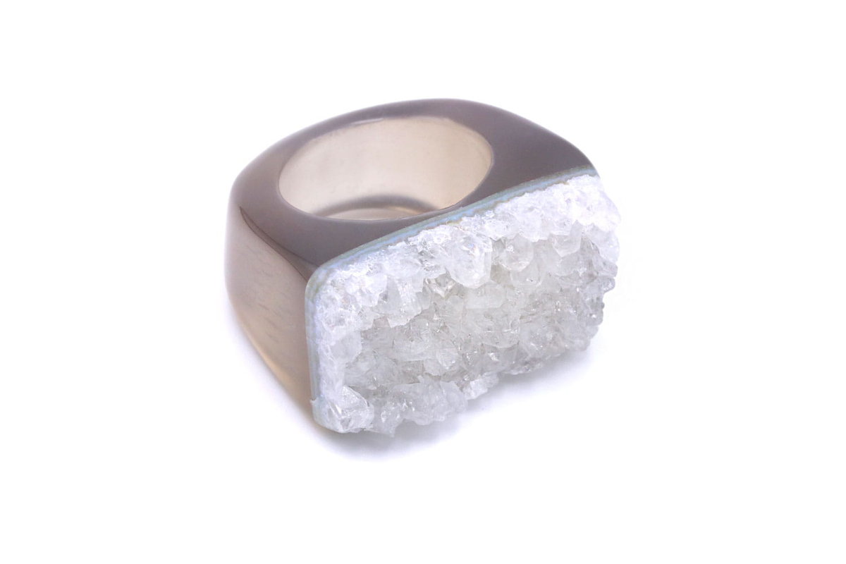 Pierścionek Agat Druza Biała Rozmiar 12