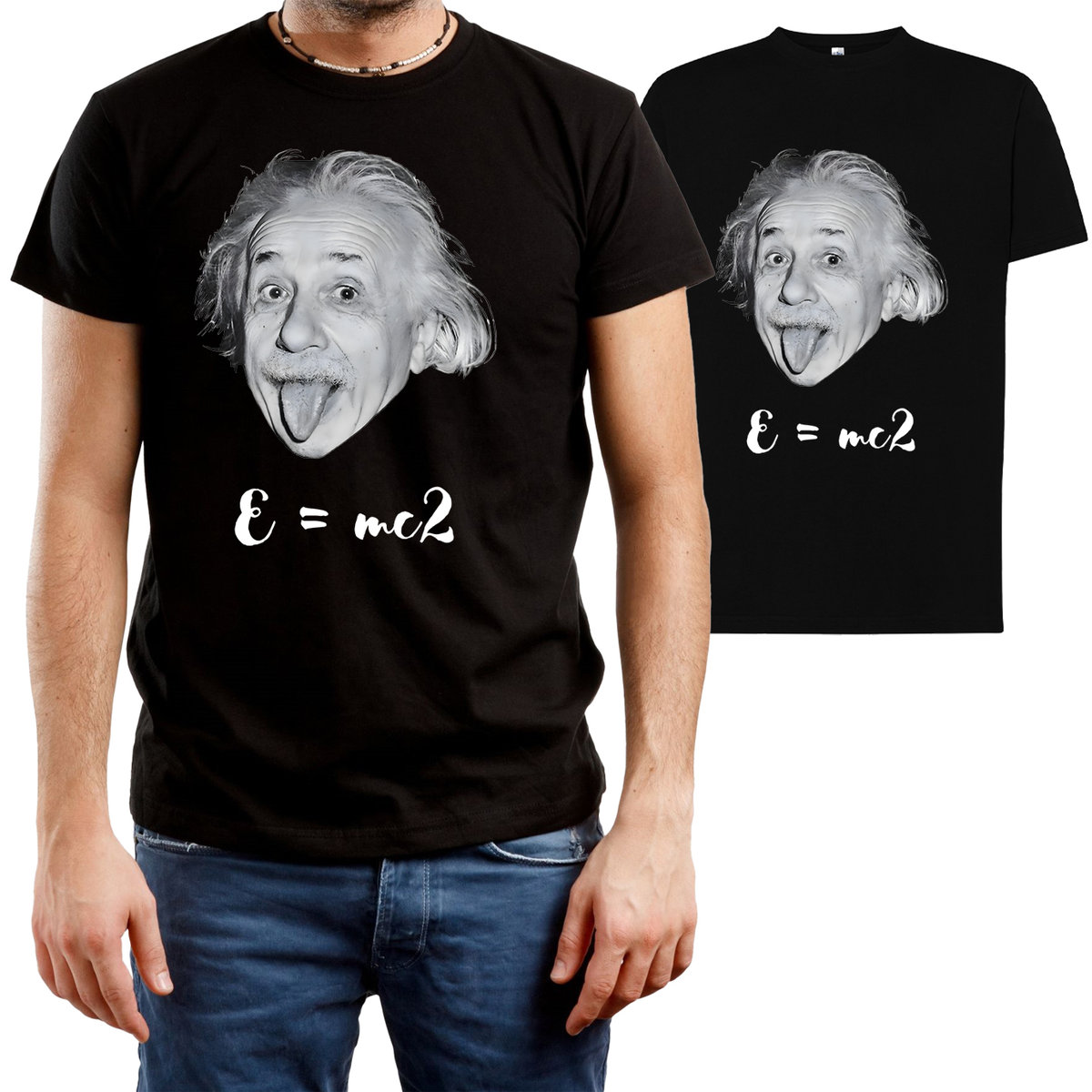 T-SHIRT MĘSKI Z NADRUKIEM EINSTEIN NAUKA ART Y2K KOSZULKA CZARNA R-M A191