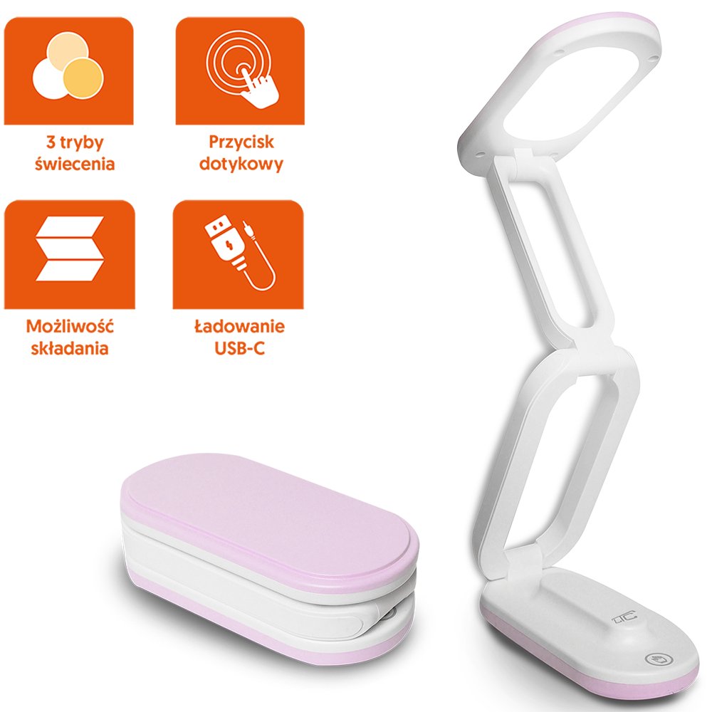 Lampka biurkowa LED składana, 3000/4500/6000K, 1200mAh, różowa, LTC