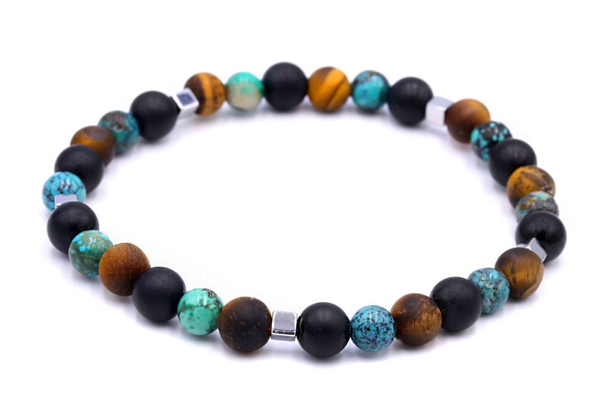 Bransoletka Męska Turkus, Turmalin I Tygrysie Oko