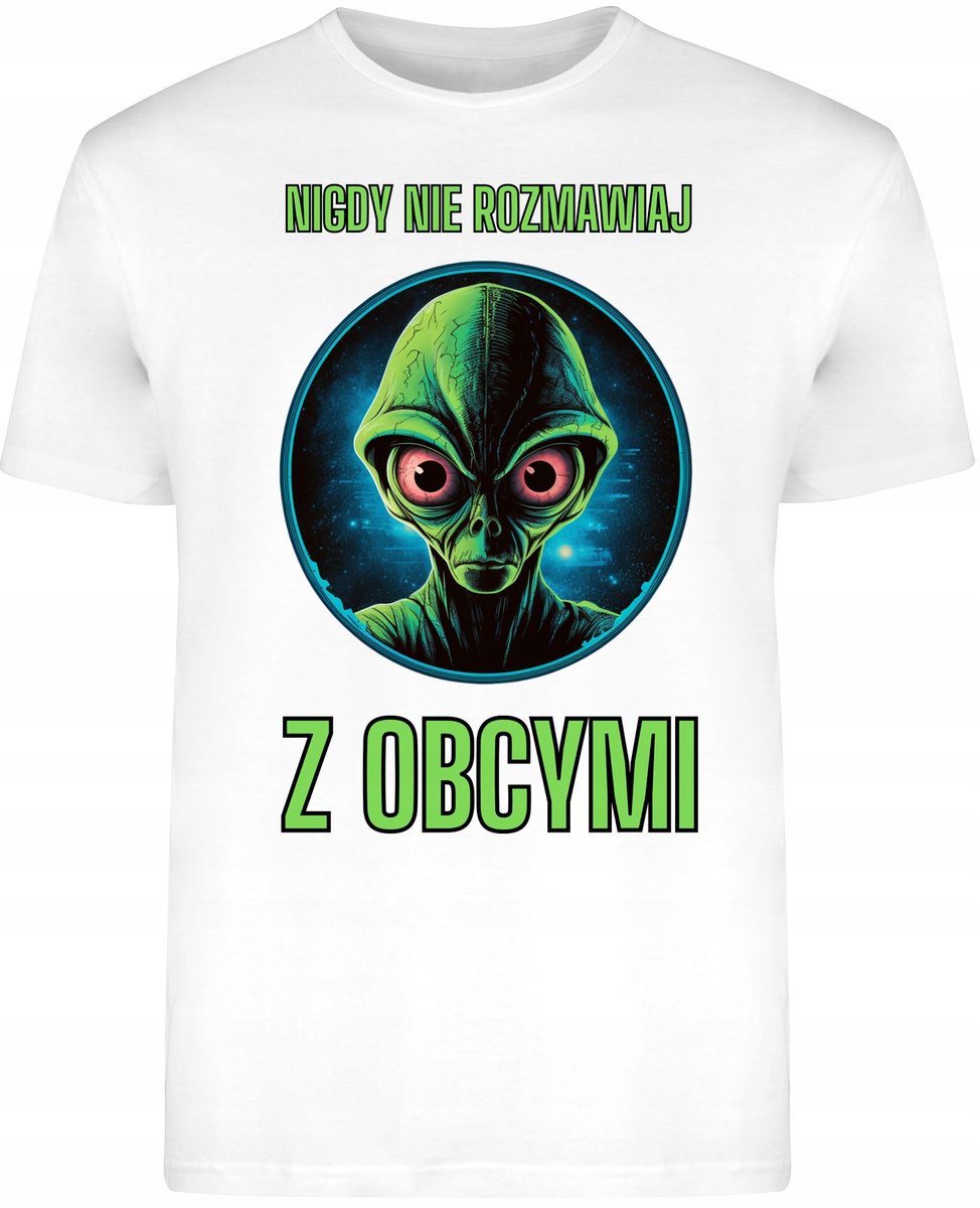 T-SHIRT MĘSKI OBCY UFO NASA HUMOR ŚMIESZNA KOSZULKA BIAŁA R-XL A382
