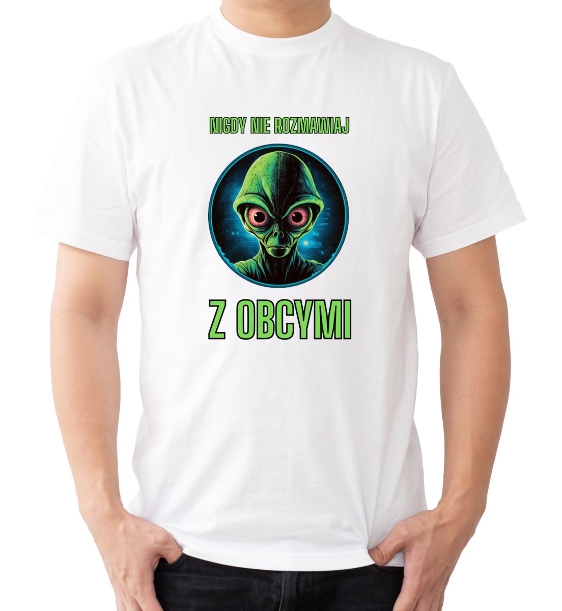 T-SHIRT MĘSKI OBCY UFO NASA HUMOR ŚMIESZNA KOSZULKA BIAŁA R-3XL A382