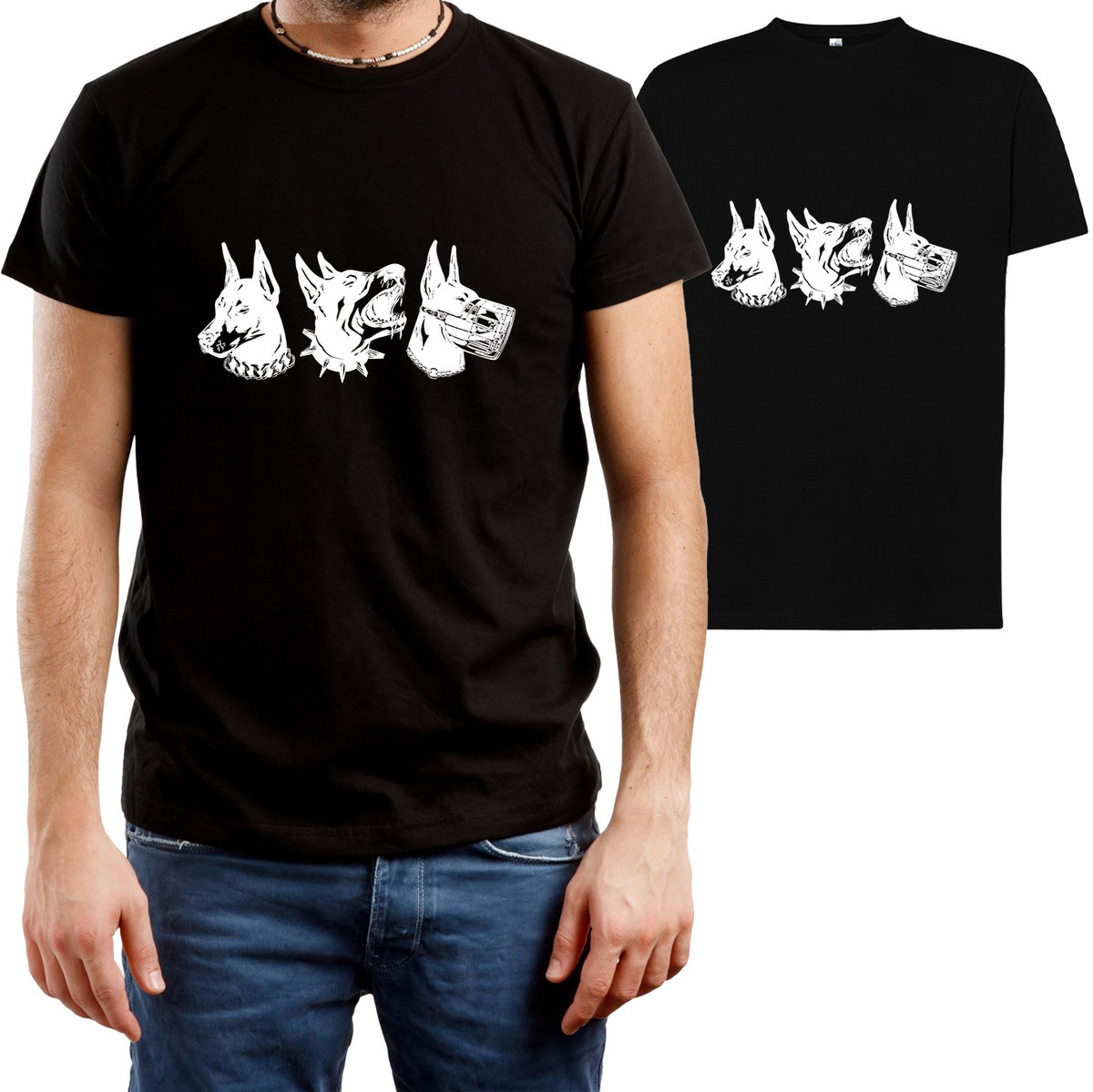 T-SHIRT MĘSKI Z NADRUKIEM DOBERMAN ART Y2K KOSZULKA CZARNA R-XXL A469
