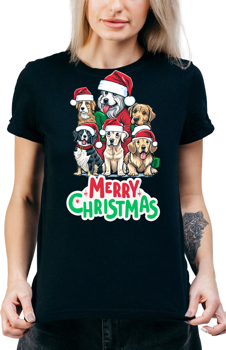 T-SHIRT DAMSKI Z NADRUKIEM ŚMIESZNA KOSZULKA CZARNA ŚWIĘTA PREZENT R-M  MODEL  A447