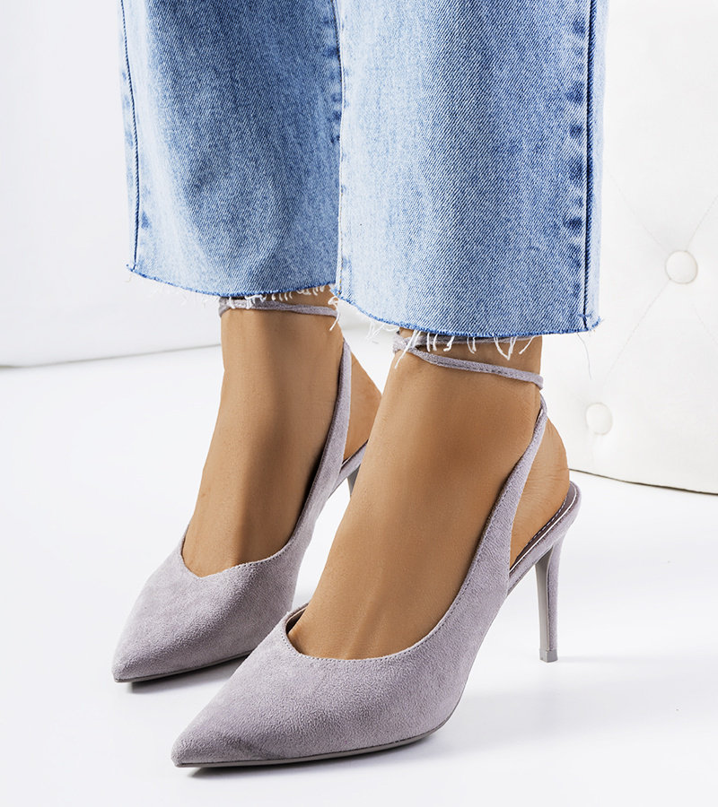 Szare szpilki z odkrytą piętą Hakola-36