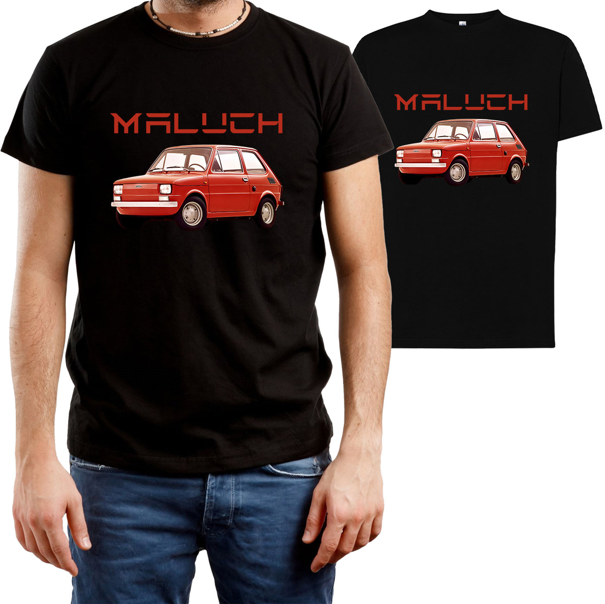 T-SHIRT MĘSKI DLA FANA FIAT 126P MALUCH ŚMIESZNA KOSZULKA CZARNA R-XS A534