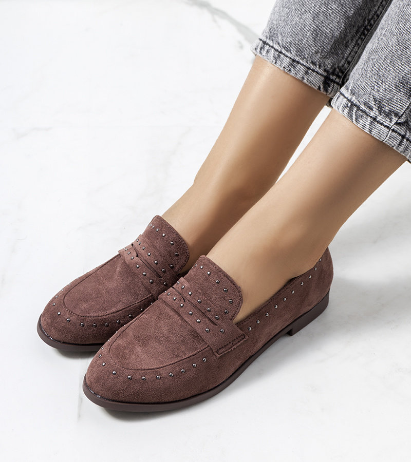 Brązowe półbuty skórzane z ćwiekami Ishana -36