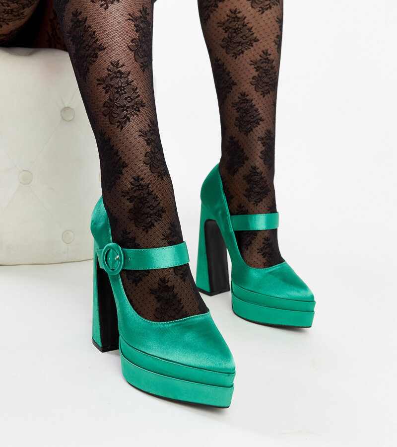 Zielone czółenka na wysokim słupku Mikea-38