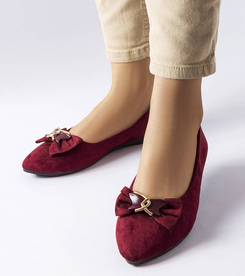 Bordowe balerinki ze szpiczastym noskiem Jetté-36