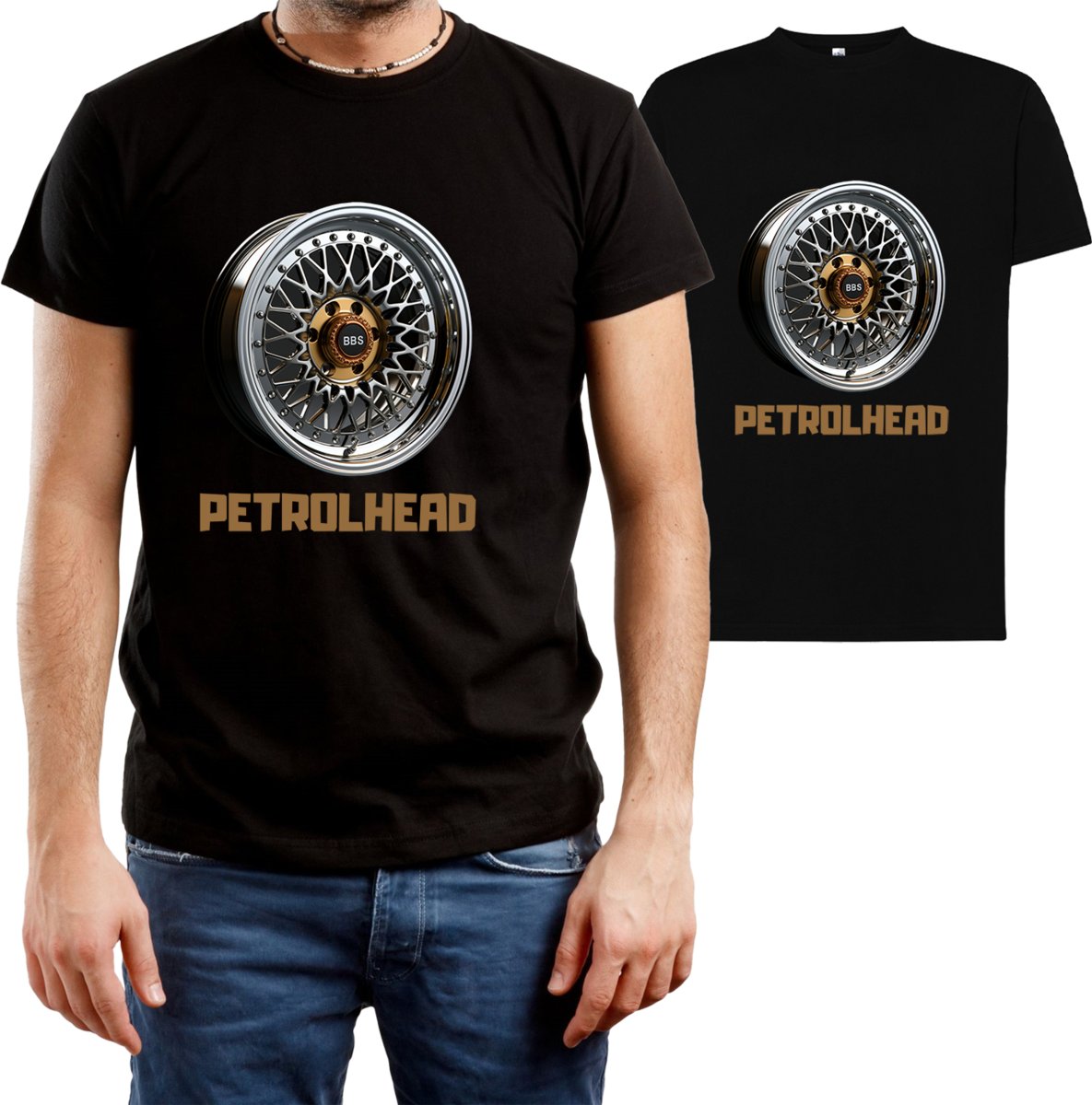 T-SHIRT MĘSKI Z NADRUKIEM BBS PETROLHEAD STANCE KOSZULKA CZARNA R-M A349