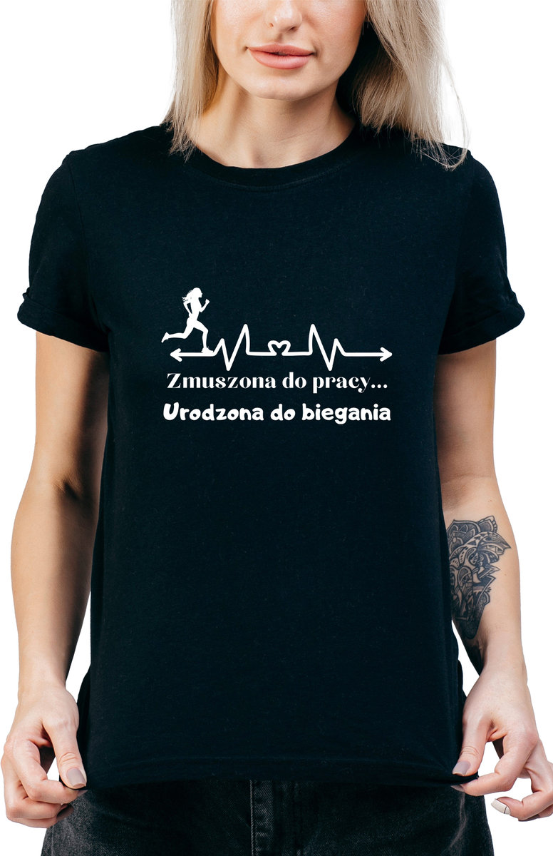 T-SHIRT DAMSKI Z NADRUKIEM PREZENT DLA BIEGACZA BIEG KOSZULKA CZARNA R-M  MODEL  A459