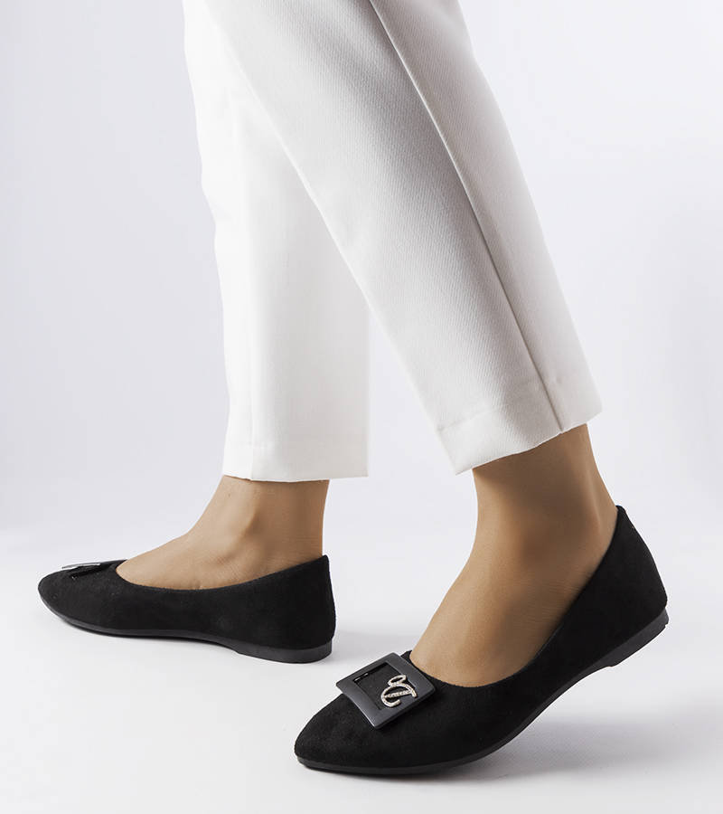 Czarne balerinki zdobione cyrkoniami Fleming -37