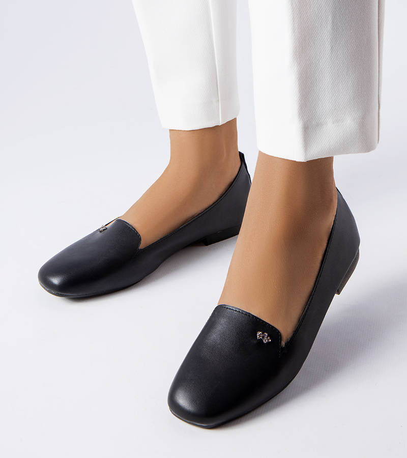 Czarne balerinki z kwadratowym noskiem Noël -37